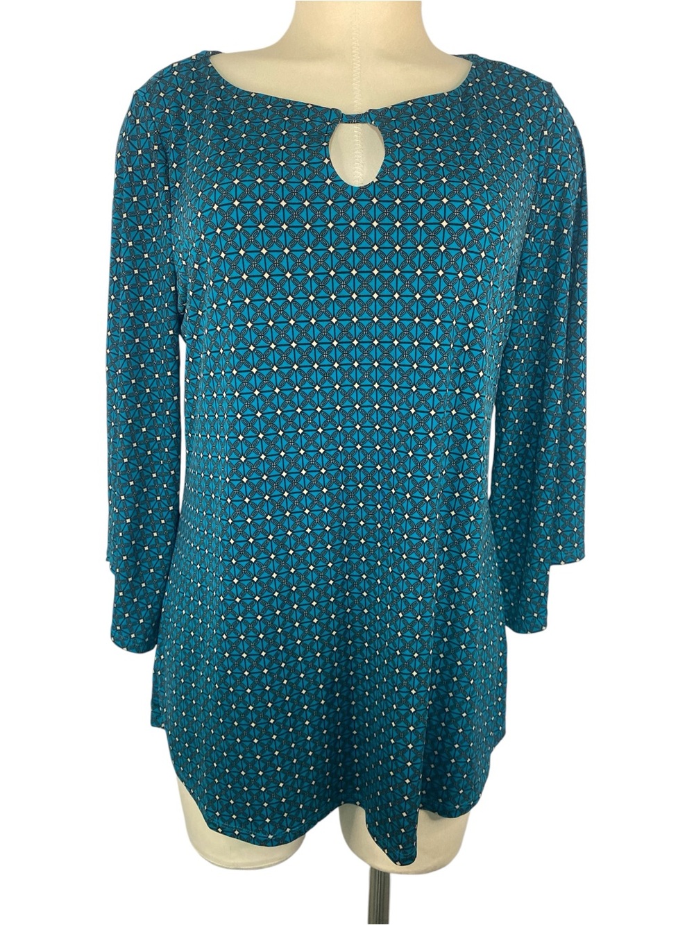 Dana Buchman Teal Geometric Keyhole Long Sleeve Tunic Women’s Large